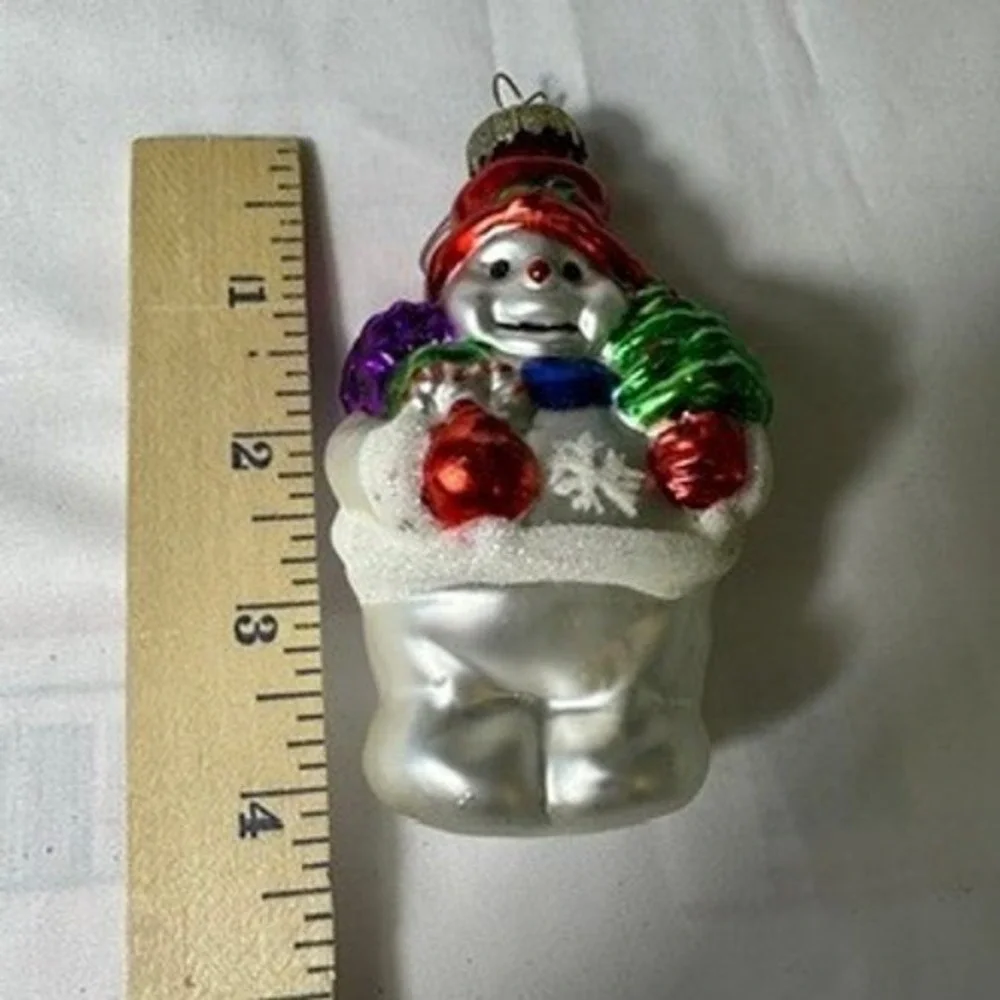Glass Snowman Christmas Ornament Red‎ Hat Tree Snowflake Sparkle Gifts Retro